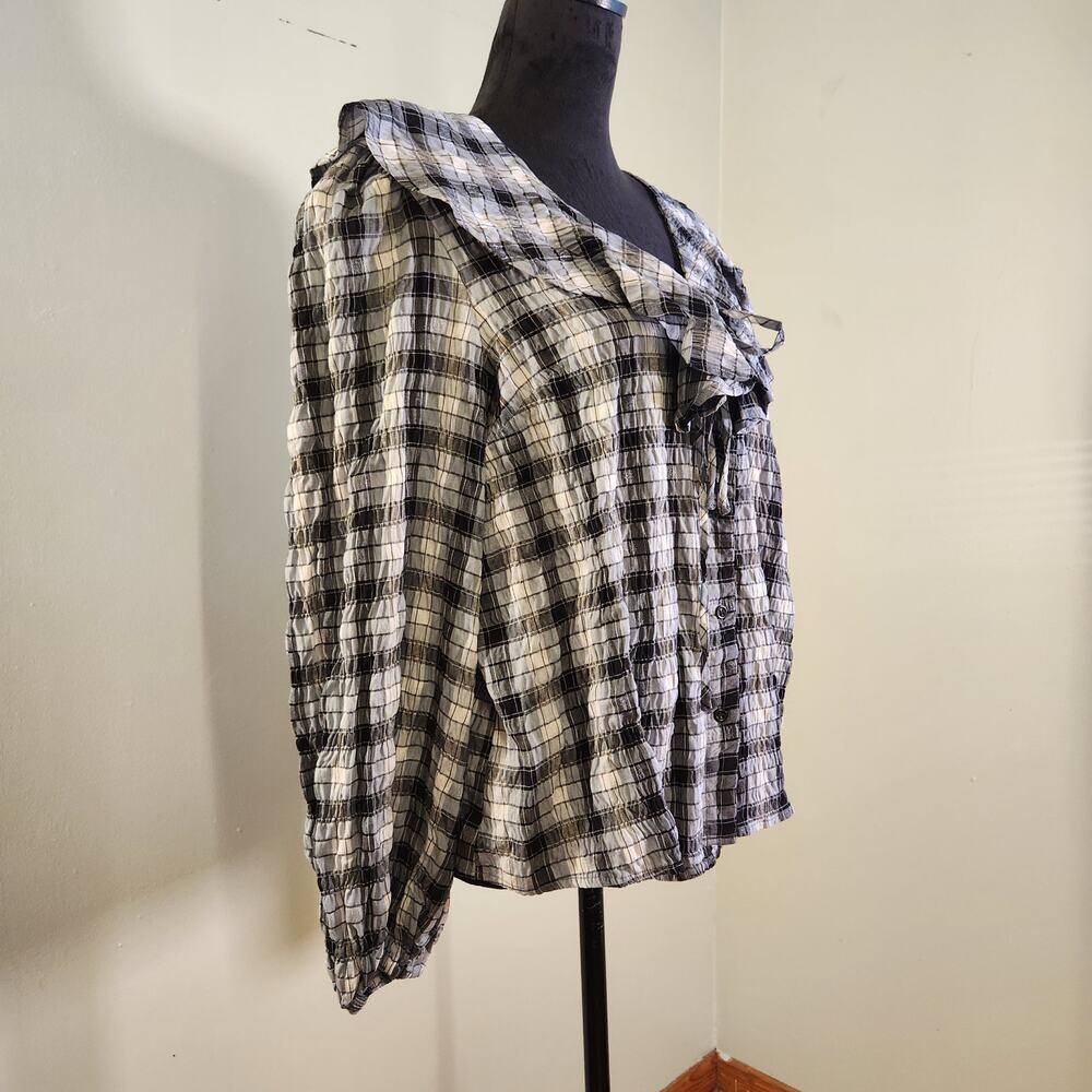 TOPSHOP NWT Ruffle Front, Plaid Button Up Top, Si… - image 6
